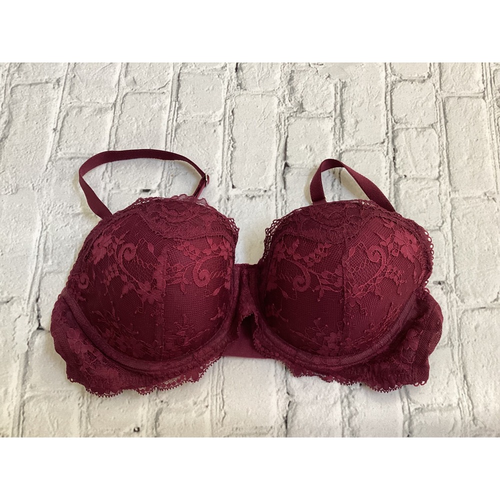 Victoria's Secret Dream Angels Demi Bra 34D Burgundy Lace Underwire Padded